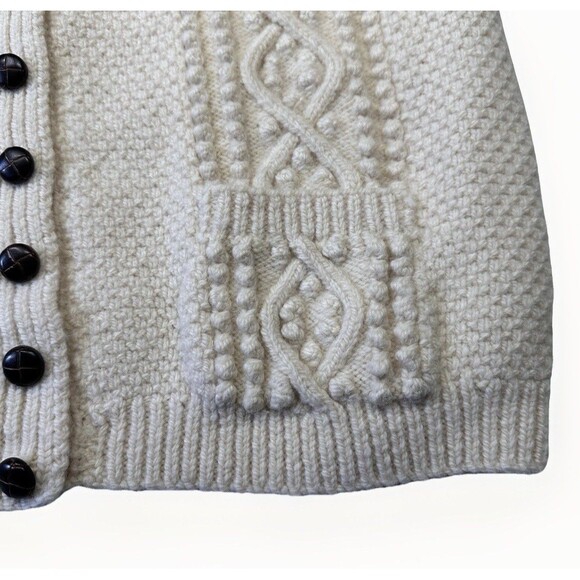 Blarney Woollen Mills Hand Knit Aran Wool Cardigan Cream Fisherman Sweater XL - Picture 2 of 7